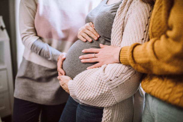 Close-up image of pregnant women in a group